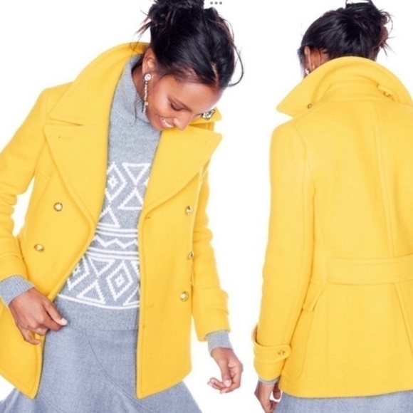 J. Crew Stadium Cloth Nello Gorilla Yellow Majesty Wool Pea Coat - Picture 1 of 8